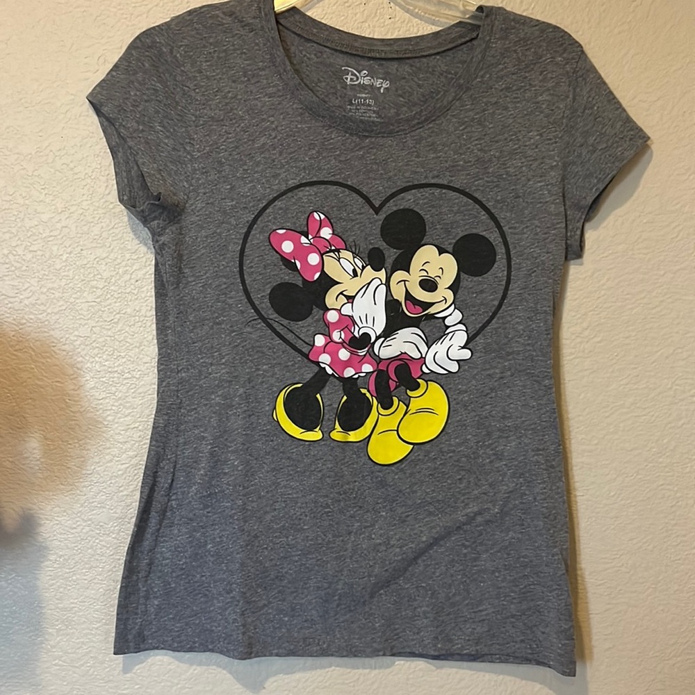 Girls Disney Grey  Mickey and Mini Mouse T shirt  sz L